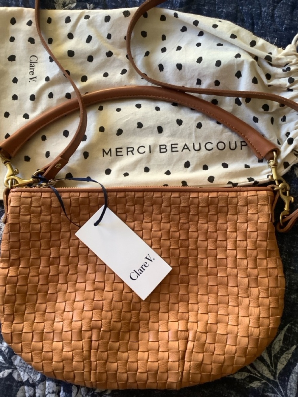 Clare V. Petit Moyen Messenger Natural Woven Tan Leather - Picture 2 of 11